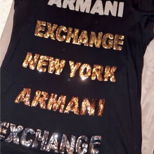 Armani Exchange Black Tee with Gold and Silver Sequins